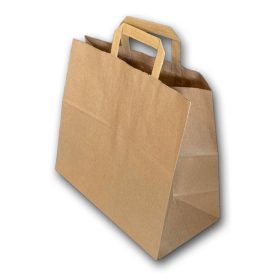 Szalagfüles papírtáska, barna 32+16x44 cm 250db/karton