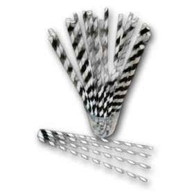   Szívószál fekete-fehér csíkos, papír 6x230mm 250db/csomag 3250db/karton