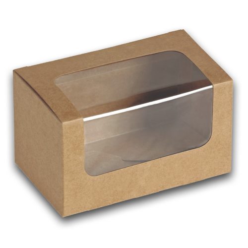 Naturesse papír elviteles doboz PLA bevonattal és PLA ablakkal, barna (12,5 x 7,7 x 7,2 cm) 25db/csomag 500db/karton