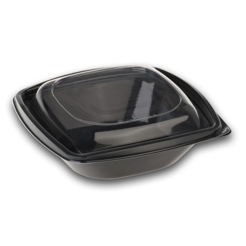 Naturesse PLA négyszögletes fekete tál átlátszó fedéllel (12,6 x 12,6 x 5,5 cm; 240 ml) 40db/csomag 360db/karton
