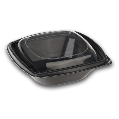 Naturesse PLA négyszögletes fekete tál átlátszó fedéllel (12,6 x 12,6 x 8,7 cm; 480 ml) 40db/csomag 360db/karton