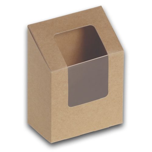Naturesse papír elviteles wrap doboz PLA bevonattal és PLA ablakkal, barna (9,0 x 5,0 x 9,0 cm / 12,1 cm) 25db/csomag 500db/karton