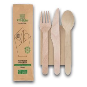   Fa 3+1 szett (kanál, kés, villa, szalvéta) 100db/csomag 500db/karton