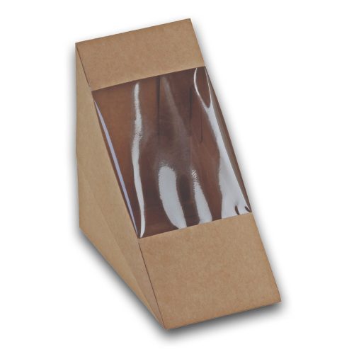 Naturesse papír szendvicsdoboz PLA bevonattal és PLA ablakkal, barna (12,5 x 7,2 cm) 25db/csomag 500db/karton