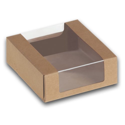 Naturesse papír elviteles doboz PLA bevonattal és PLA ablakkal, barna (11,0 x 11,0 x 4,0 cm) 25db/csomag 500db/karton