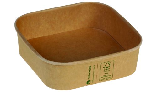 Naturesse papír négyszögletes tál PLA bevonattal, barna (17,0x 17,0 x 5,0 cm; 1000 ml)