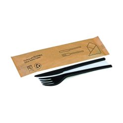   Evőeszköz szett 2+1 (kés,villa+ szalvéta) 16,8 cm CPLA, fekete - többször használatos - Naturesse *23802