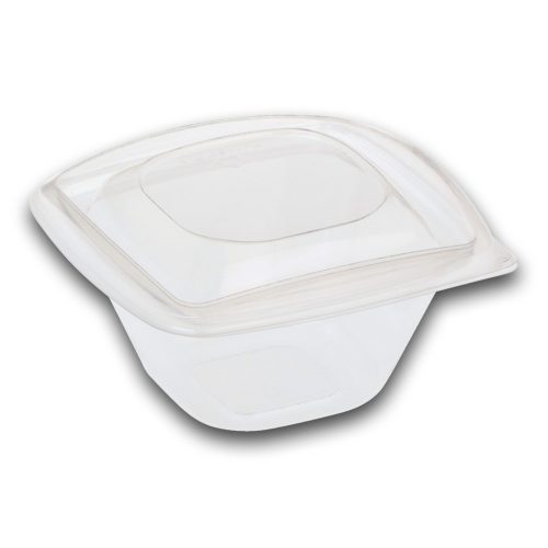 Naturesse PLA négyszögletes átlátszó tál átlátszó fedéllel (12,6 x 12,6 x 7,2 cm; 360 ml) 40db/csomag 360db/karton