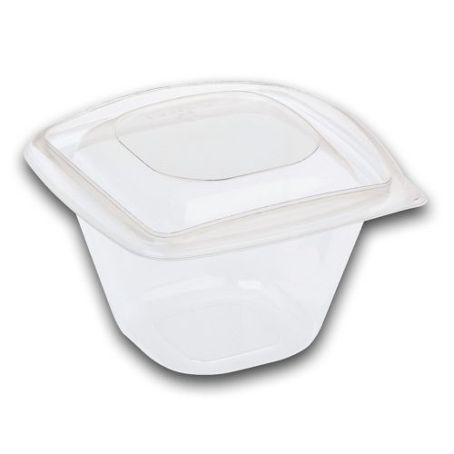 Naturesse PLA négyszögletes átlátszó tál átlátszó fedéllel (12,6 x 12,6 x 8,7 cm; 480 ml) 40db/csomag 360db/karton