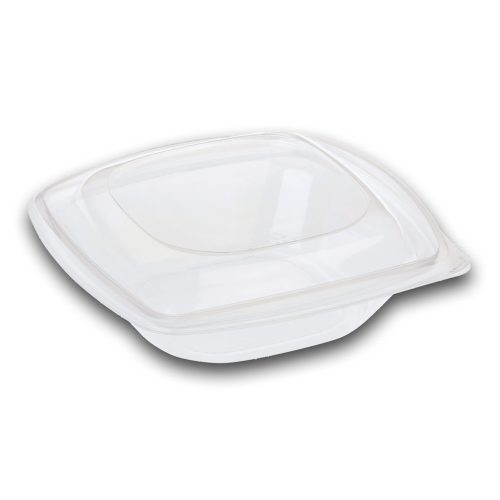 Naturesse PLA négyszögletes átlátszó tál átlátszó fedéllel (19,2 x 19,2 x 6,5 cm; 720 ml) 50db/csomag 300db/karton