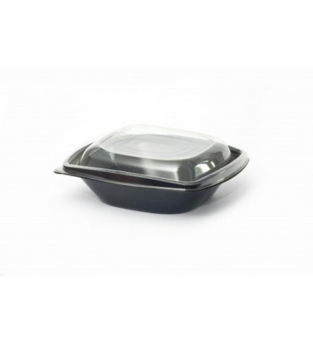 Salátás tál egybefedeles, PLA, négyszögletes 960 ml (19,2 x 19,2 x 7,8 cm), fekete - Naturesse *N585