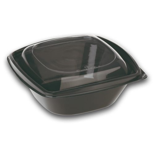 Naturesse PLA négyszögletes fekete tál átlátszó fedéllel (19,2 x 19,2 x 7,8 cm; 960 ml) 50db/csomag 300db/karton
